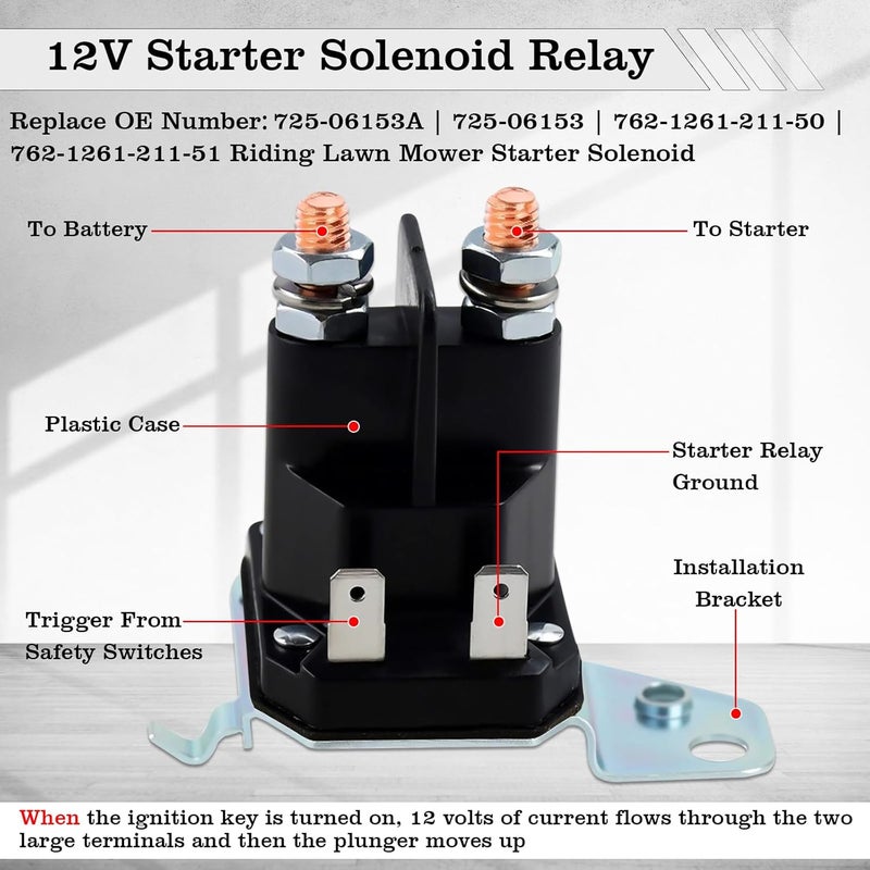 FBLOWMOD 725-06153A Starter Solenoid Relay for Riding Lawn Mower, 12V Relay Switch, Fit for Cub Cadet/Enduro/RZT/MTD/Troy Bilt/Yard Man/Husky/Yard Machines/Craftsman Zero Turn, Replace 725-06153 - Image 4